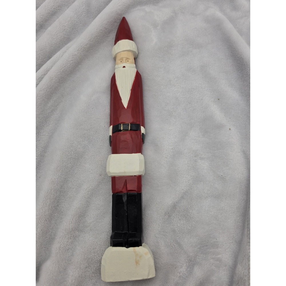 1994 Vtg 16" Wood Pencil Santa Hand Painted And Aged Cute Christmas Decor